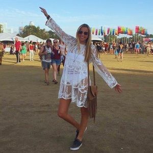 Shareen Collections Sheer White Lace Detail Dress